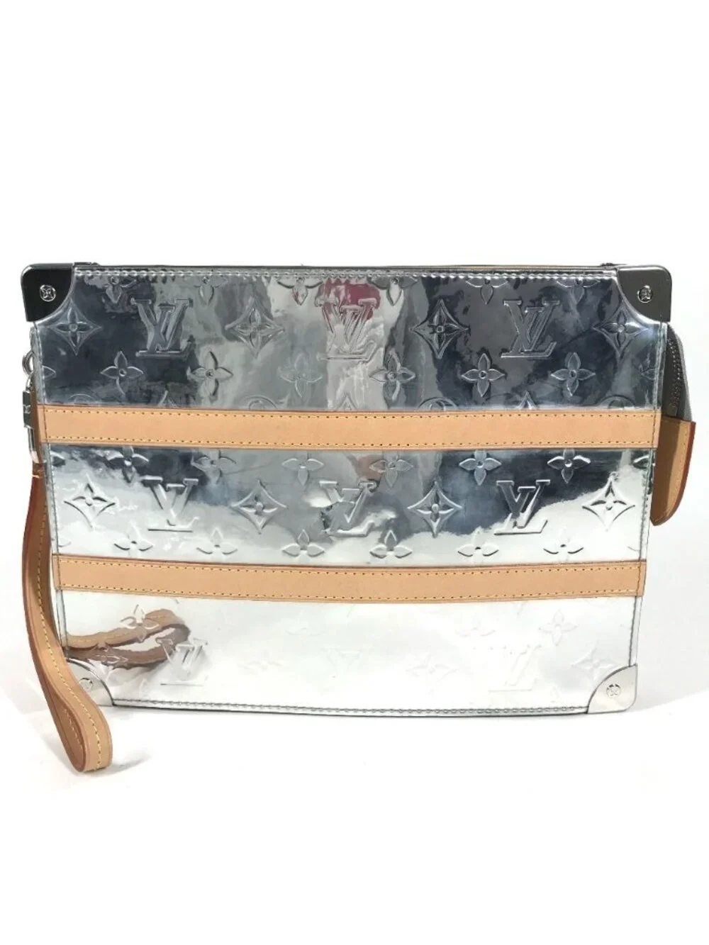 Louis Vuitton Clutch Trunk Pochette Leather Silver